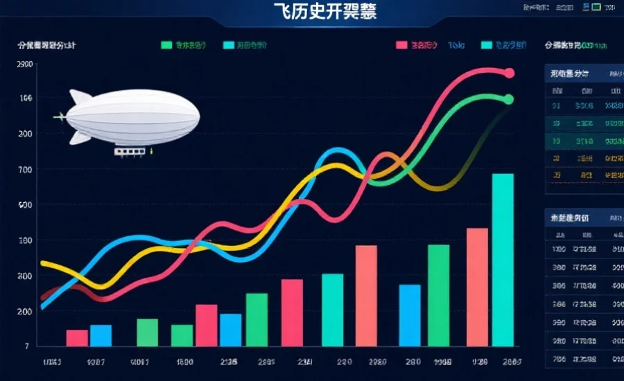 统计图表展示飞艇历史开奖数据走势,图中有不同颜色的曲线和柱状,突出数据分析的专业感