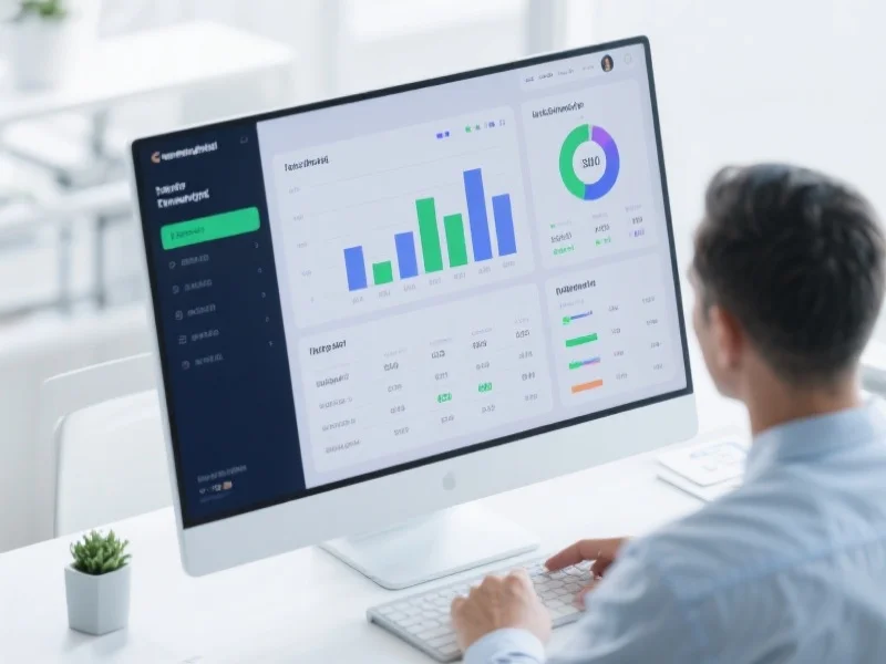 用户在现代化界面上浏览数据报告，屏幕显示图表与统计信息，简洁明亮